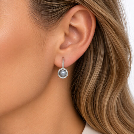 HuisCollectie HuisCollectie 14k Witgouden oorhangers met  diamant en maansteen 600480