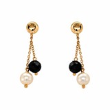 Mrs.Janssen Mrs. Janssen Oorhangers 14k Roségoud met Onyx en Parel 609053