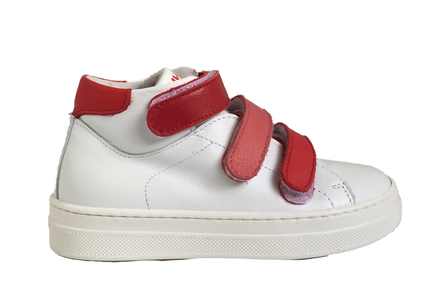 Witte hoge sneaker met velcro en rode accenten - Jackie Kid