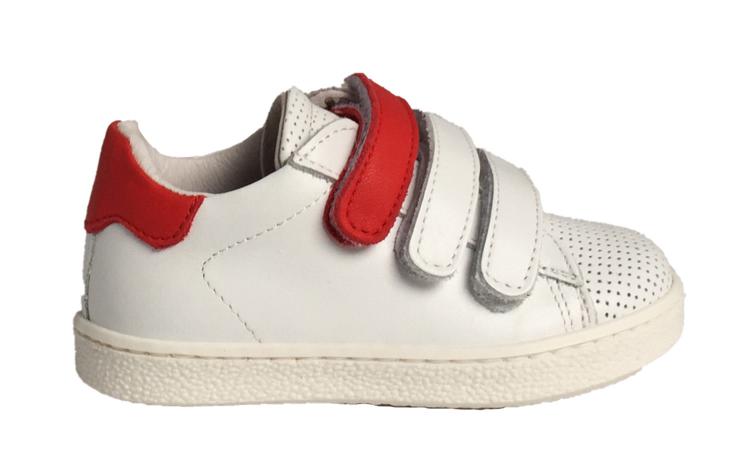 witte sneaker met velcro en rode accenten - Jackie Kid