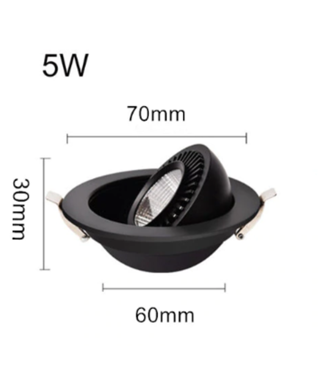 Inbouwspot zaagmaat 60mm LED 5W 30mm hoog kantelbaar dimbaar