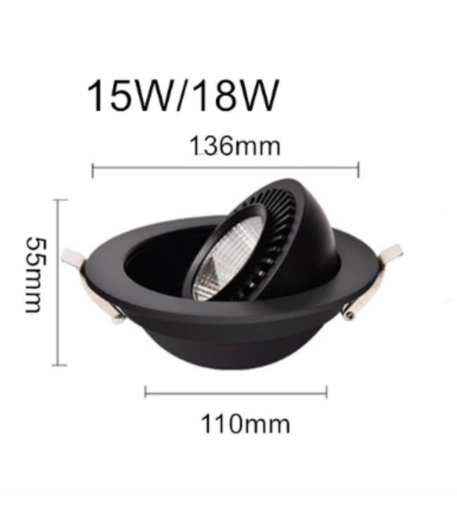 Spot faible hauteur encastrable 15W LED perçage 115 mm dimmable