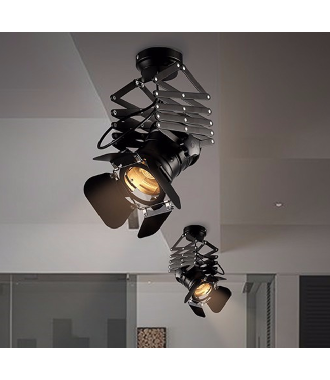 Schaarlamp plafond vintage E27 zwart richtbaar