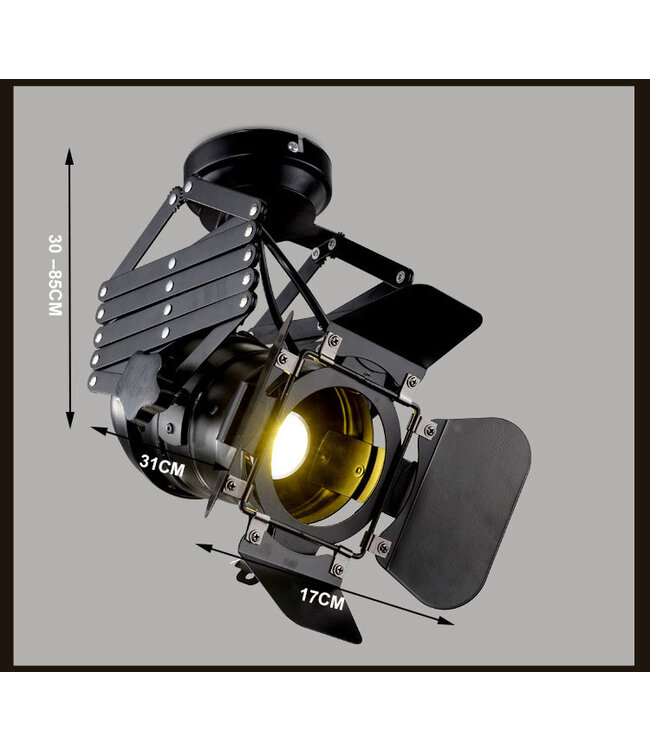 Schaarlamp plafond vintage E27 zwart richtbaar