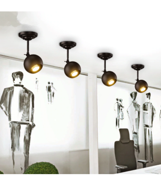 Plafondlamp bol design GU10 360° richtbaar zwart op stang