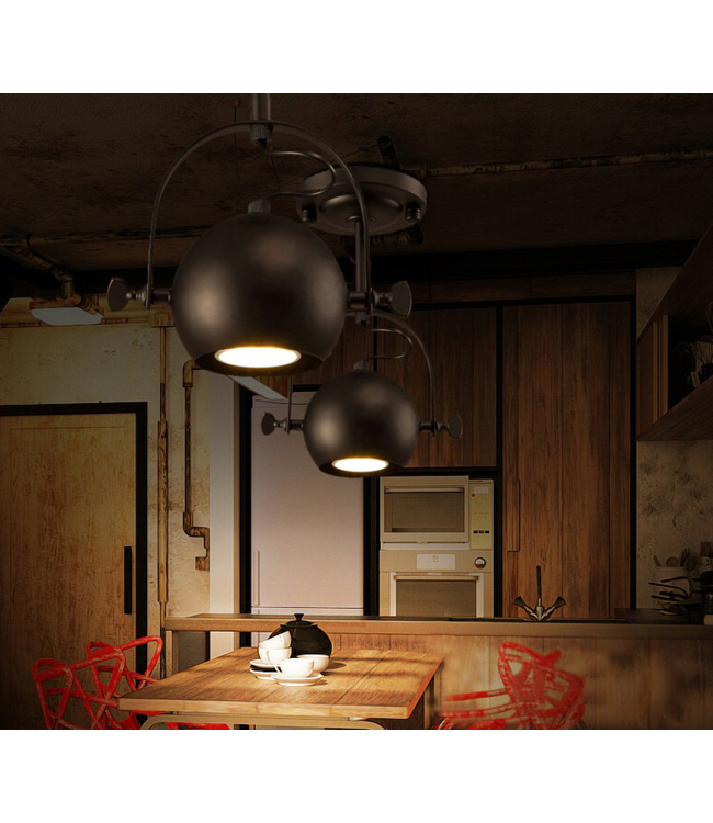 Plafondlamp bol design GU10 360° richtbaar zwart op stang