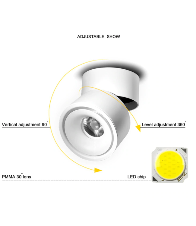 Plafondspot wit design LED 7W of 10W richtbaar dimbaar