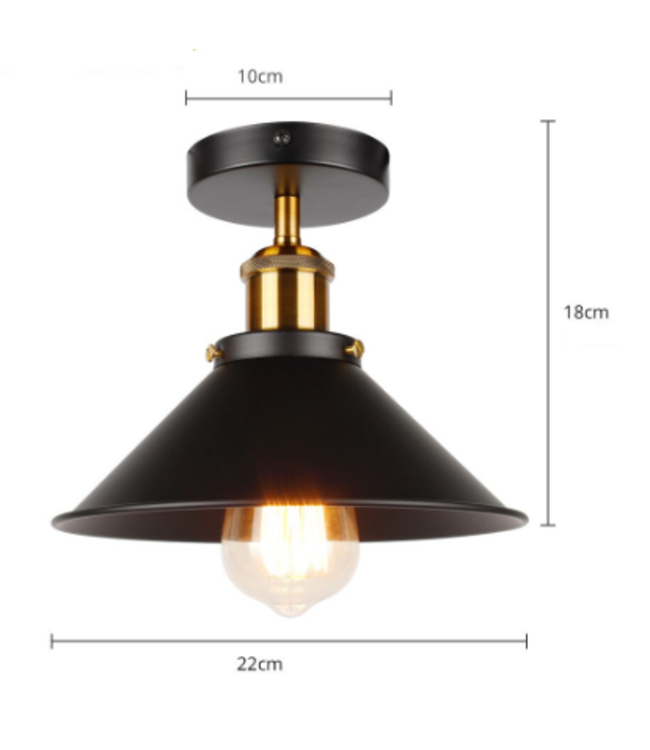 Stoere plafondlamp 220mm diameter zwart met goud