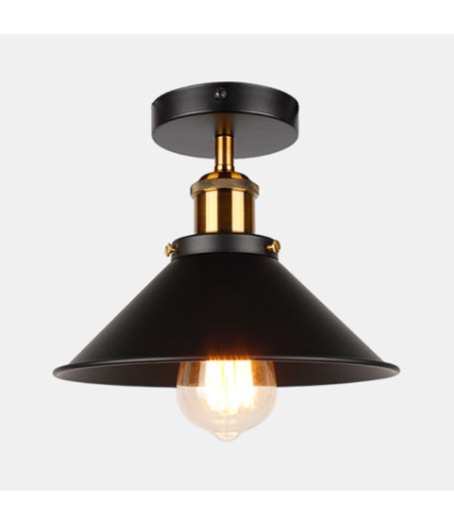 Stoere plafondlamp 220mm diameter zwart met goud