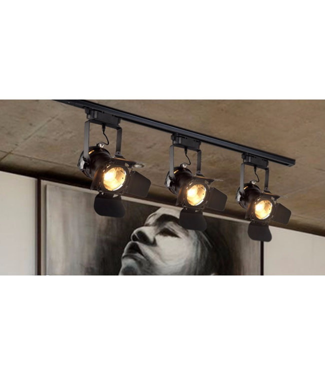 Spot sur rail industriel vintage noir E27 monophase