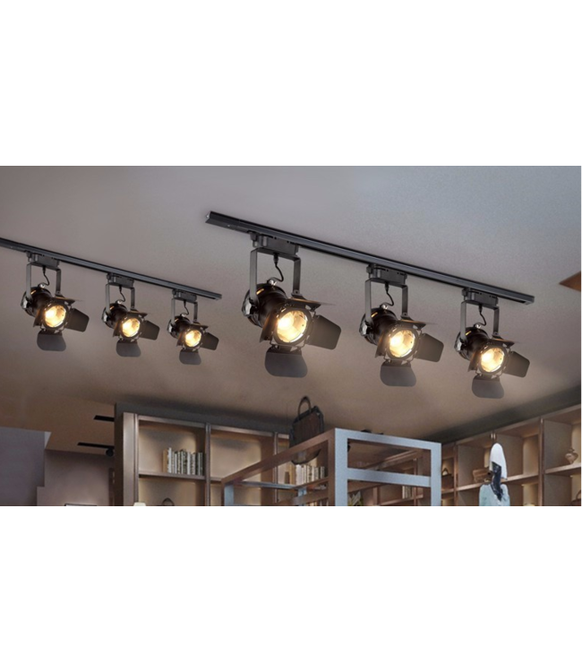 Railsysteem spot vintage stijl zwart E27 monofasig