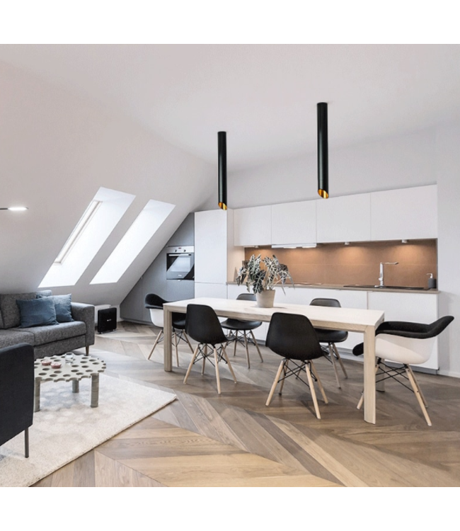 Lampe cylindre plafond blanc ou noir doré longueur 20, 30 ou 60 cm