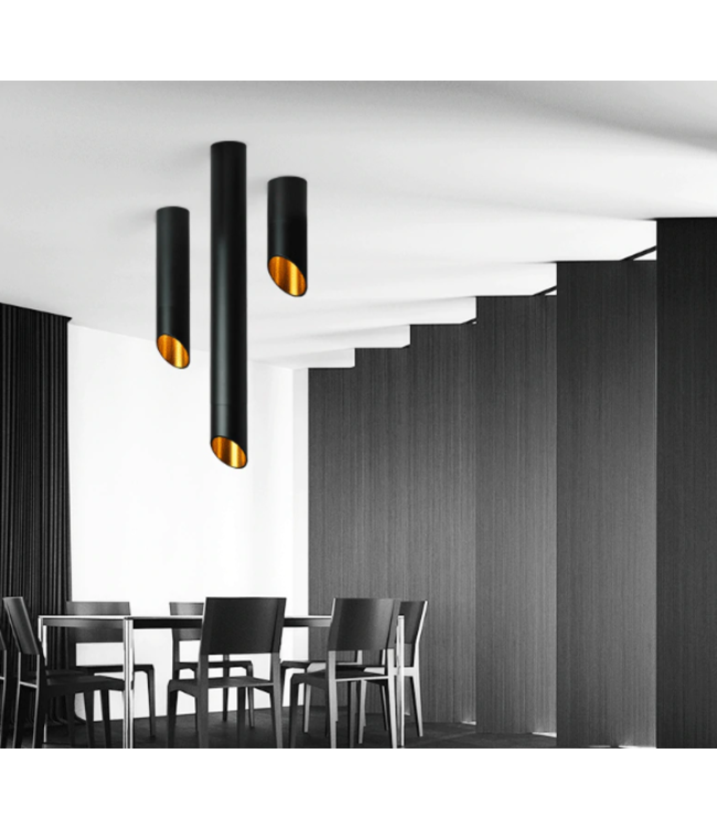 Lampe cylindre plafond blanc ou noir doré longueur 20, 30 ou 60 cm