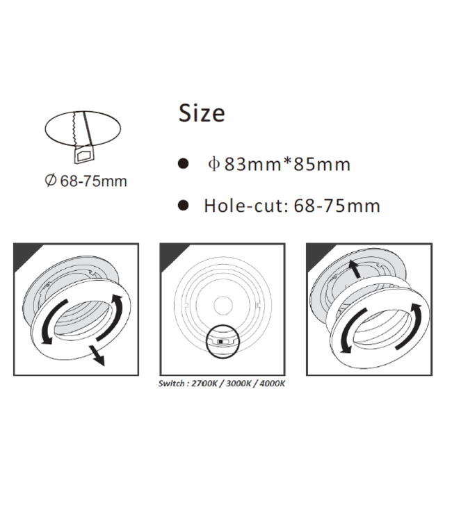 Plafond inbouwspot 7W LED wit, zwart, zilver of nikkel 70mm dimbaar