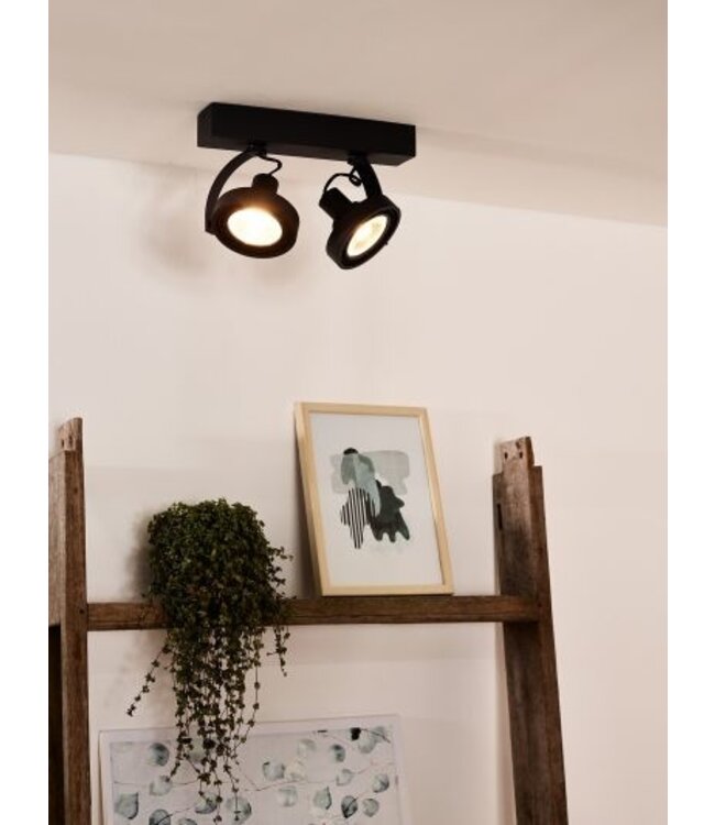 2 spot plafondlamp zwart LED 2x12W dim to warm