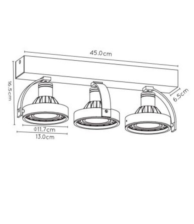 Plafondlamp 3 lampen LED 3x12W dim to warm zwart
