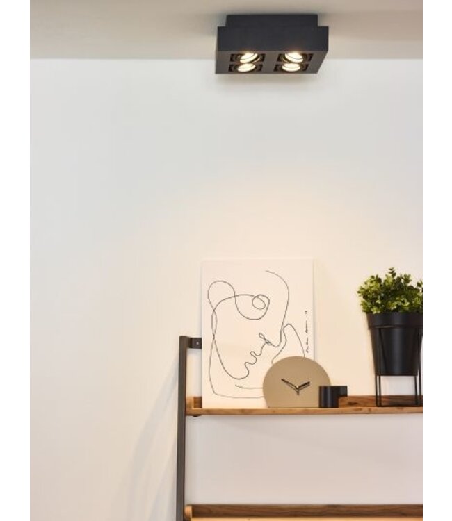 Plafondlamp 4 spots 4x5W LED dim to warm zwart of wit zwart