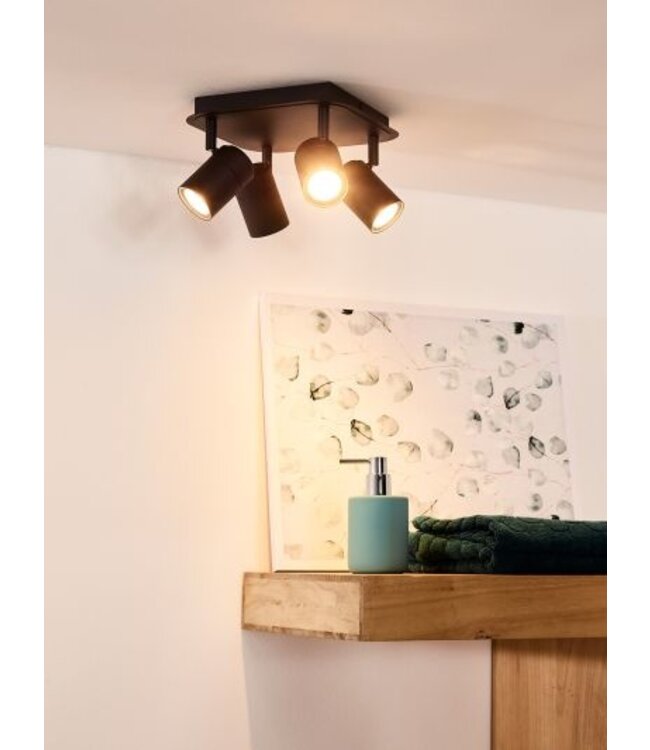 Plafondlamp badkamer zwart 4x5W GU10 richtbaar, dimbaar