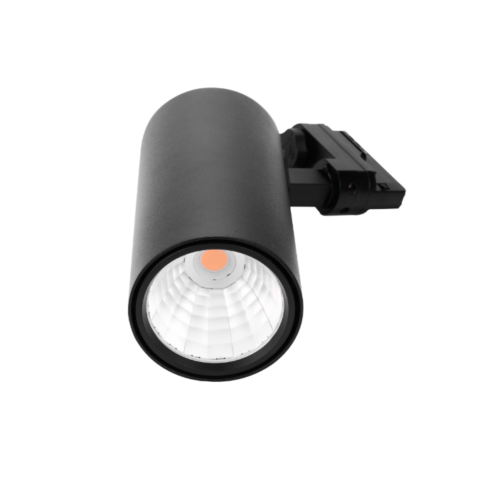 Spot LED Sur Rail Triphasé 30W Vulcan Noir - 3000K Blanc Chaud - Angle 24° - Technologie COB - Pour Magasins, Expositions, Hôtels