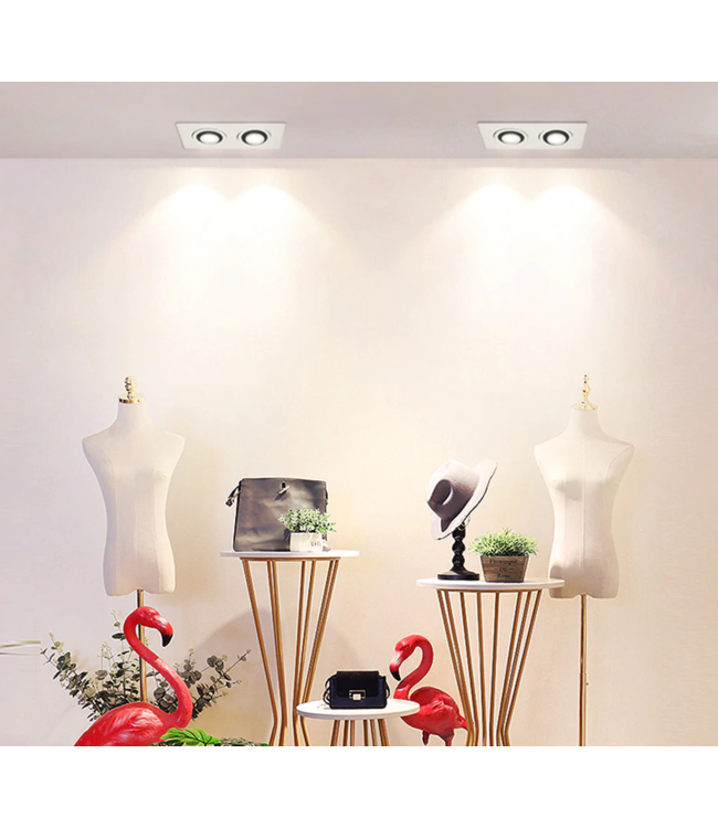 Spot encastrable rectangulaire 2x7W LED blanc, noir faible profondeur