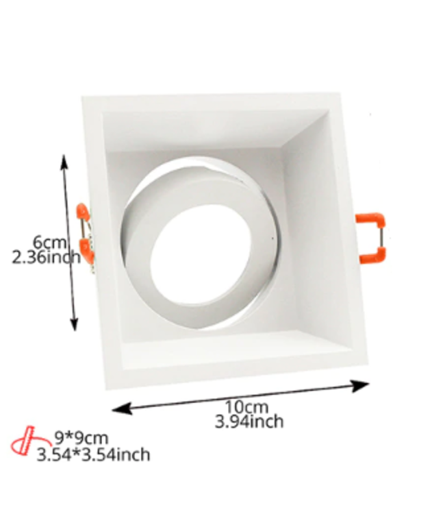 Spot encastrable carré blanc GU10 diam. perçage 90mmx90mm orientable