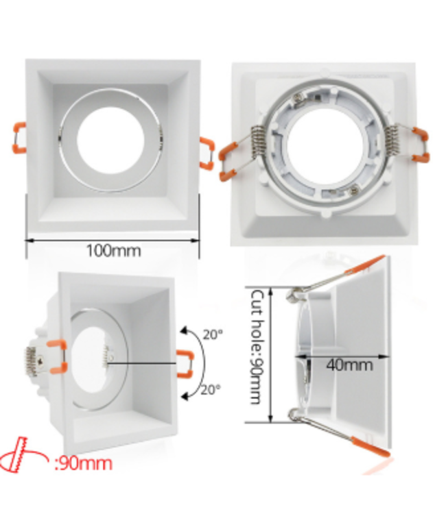 Spot encastrable carré blanc GU10 diam. perçage 90mmx90mm orientable