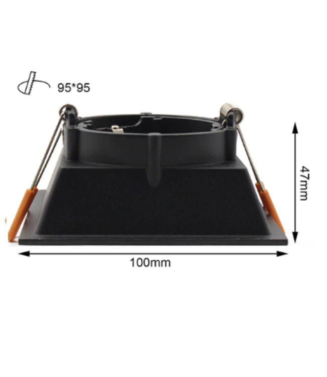 Spot encastrable carré noir GU10 perçage 90 x 90 mm orientable
