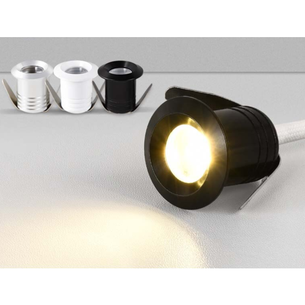 Klein spotje LED 1W 20mm zaagmaat optie IP44, zwart , - Ledspot-planet