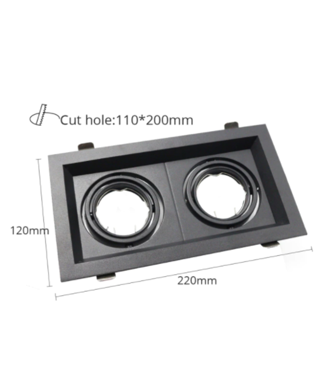 Spot double encastrable noir 2xGU10 perçage 110 x 200 mm