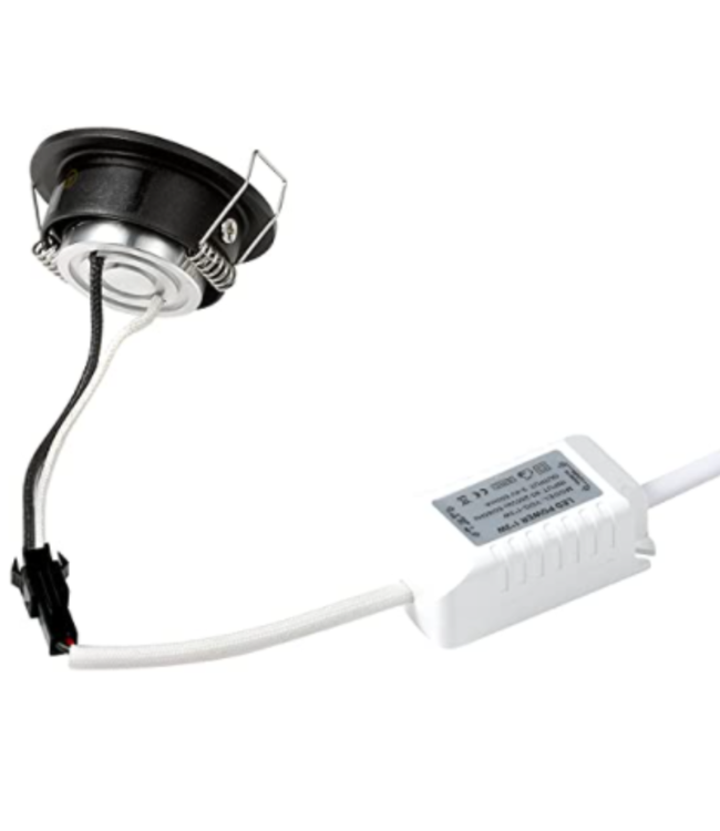 Inbouwspot 50mm zaagmaat 44mm 3W richtbaar 20mm hoog zwart