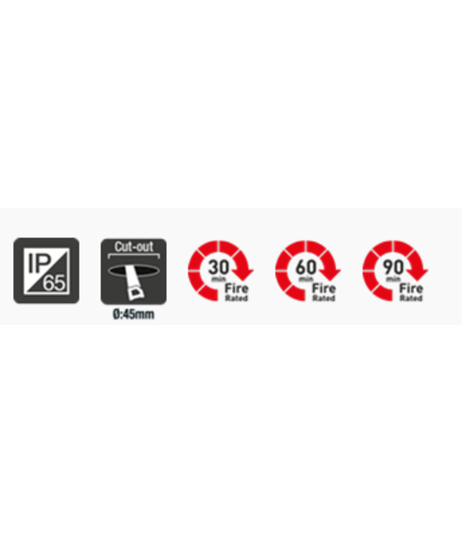 Inbouwspot zaagmaat 45mm GU10 IP65 brandwerend zwart, wit, grijs