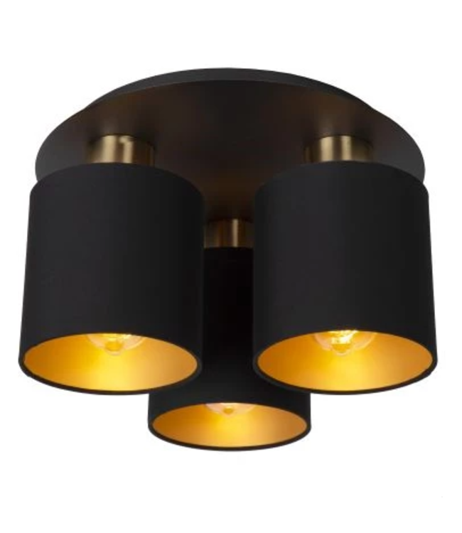 Plafondlamp 3 spots katoen zwart goud 3xE27 Ø 37cm