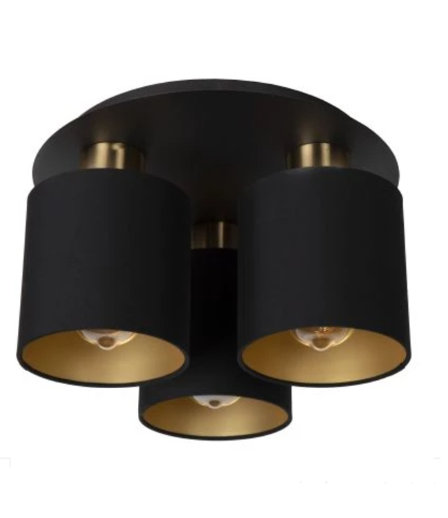 Plafondlamp 3 spots katoen zwart goud 3xE27 Ø 37cm