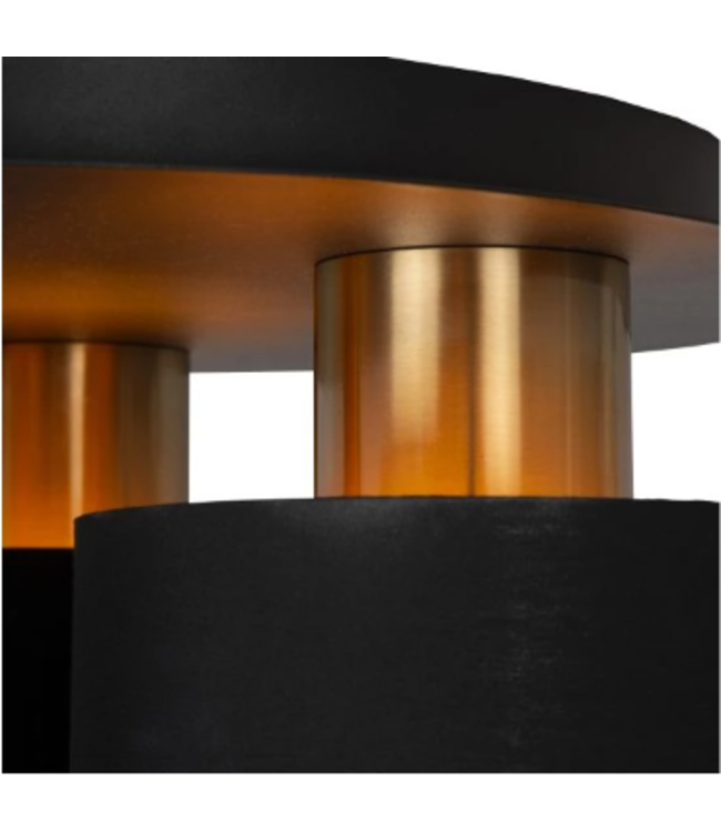 Plafondlamp 3 spots katoen zwart goud 3xE27 Ø 37cm