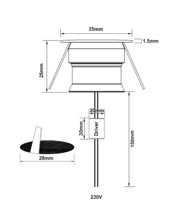 Mini spot LED encastrable noir 4W rond dimmable scie 30mm