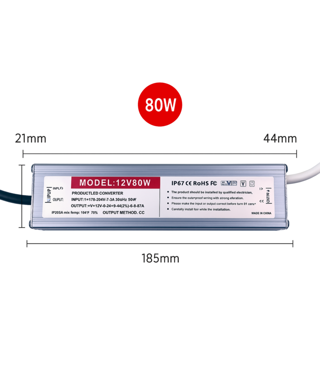 Driver LED 80W IP67 input 220V, output 12V