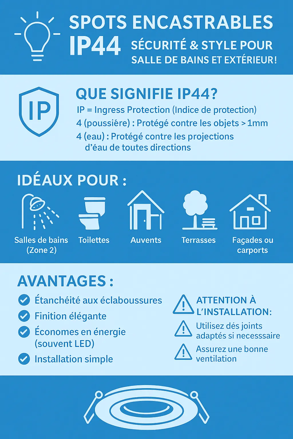 Infographie spots encastrables IP44