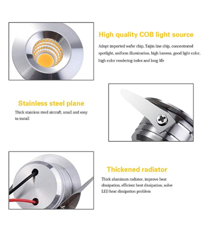 Mini inbouw LED zaagmaat 35mm mini LED 3W zilver