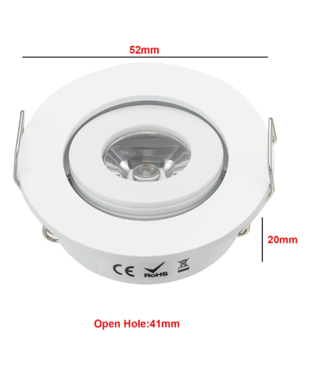 Platte inbouwspot 3W LED wit of grijs 20 mm hoog