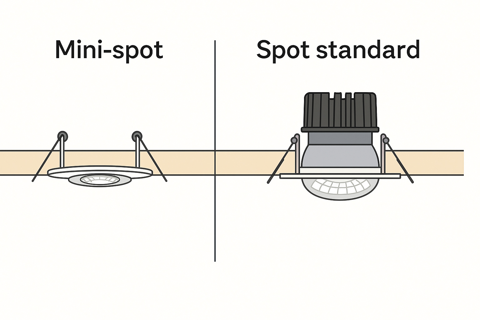 Spot encastrable extra plat pour la salle de bain vs spot standard