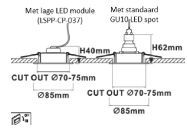 Totale hoogte GU10 inbouwspot met lage LED module vs standaard LED GU10 LED spot