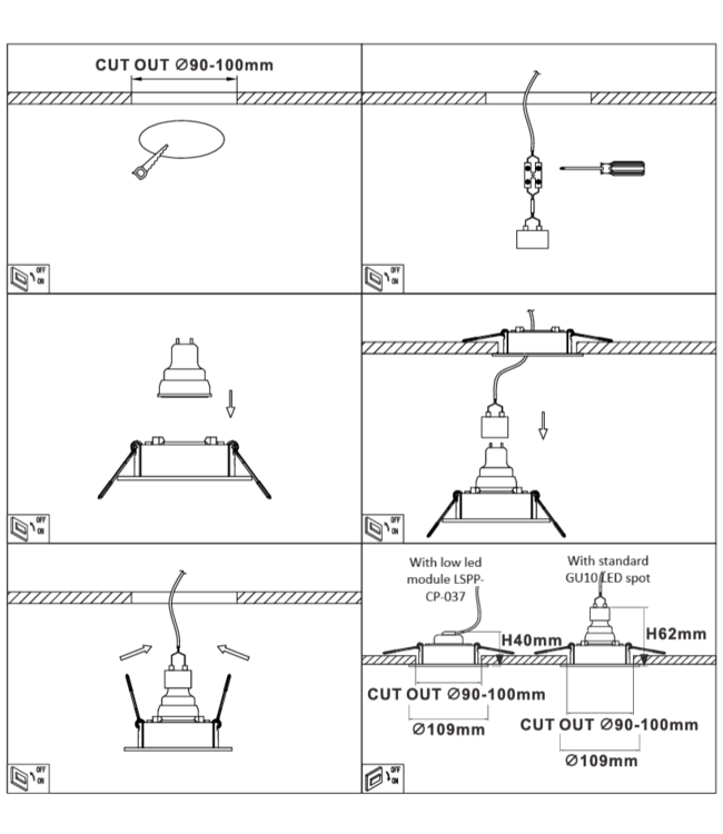 Inbouwspot 110mm GU10 wit zaagmaat 95mm design