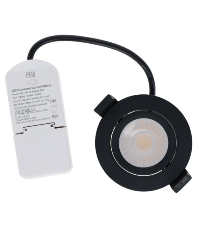 Spot LED encastrable effet bougie IP65 noir 5W/7W TCC Ø 83mm SDB ou extérieur