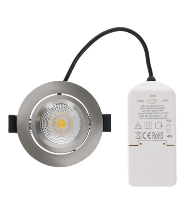 Spot alu brossé orientable IP65 gris CCT sciage 68mm 26mm haut