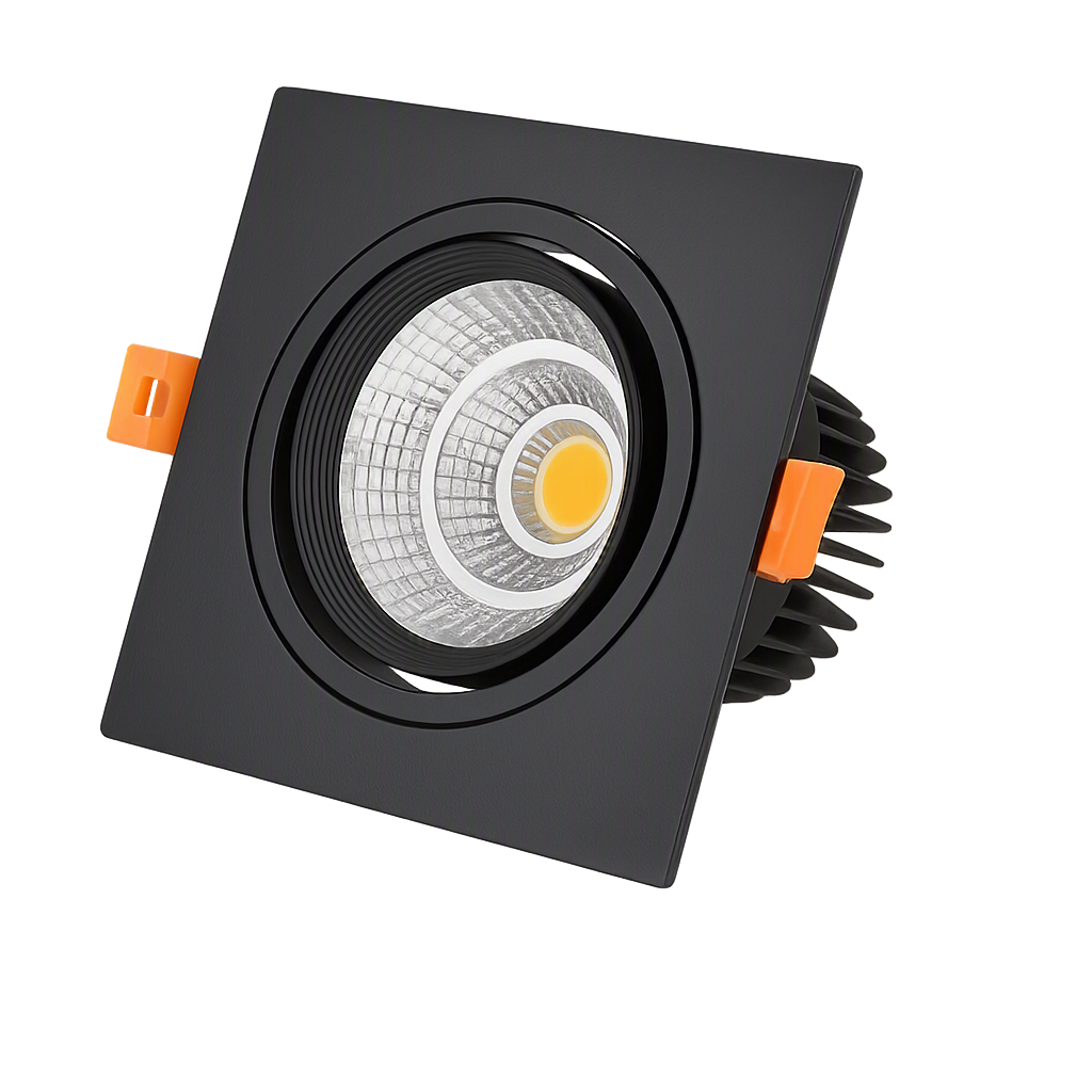 Spot encastrable LED noir carré orientable pour intérieur moderne