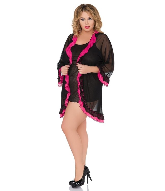 SALE 38/40 - 42/44 - Babydoll Set Zwart met Roze