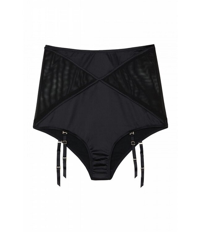 SALE L - Zwart Satijnen Taille Broekje