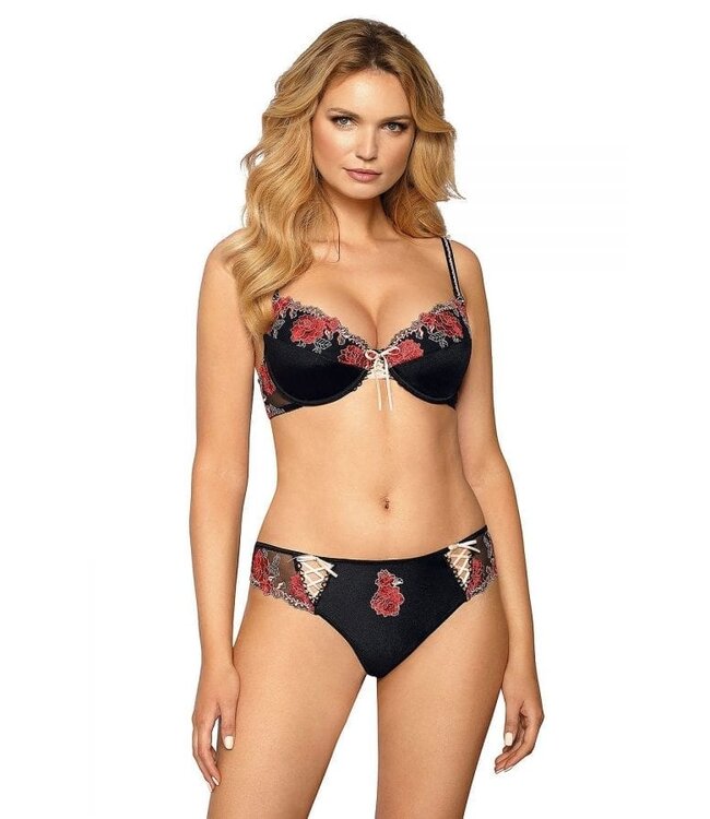 Roza Push Up Beha Zwart Rood 80D