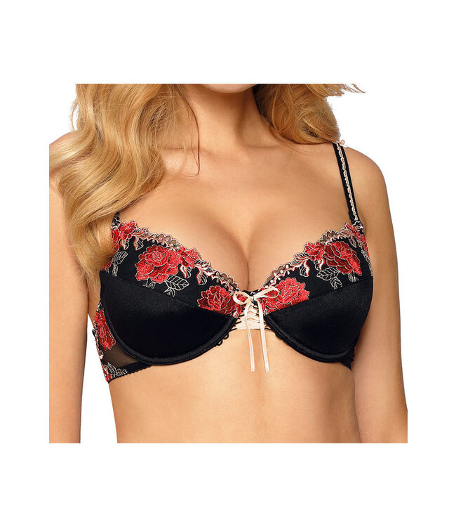 Roza Push Up Beha Zwart Rood 80D