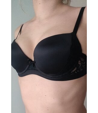MissRosy SALE 70B/C - Zwart satijnen push up beha met kant